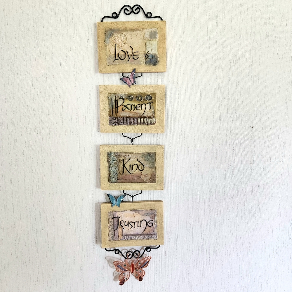 Vintage Home Interiors Love Is Patient Kind Trusting Butterflies Metal Sign